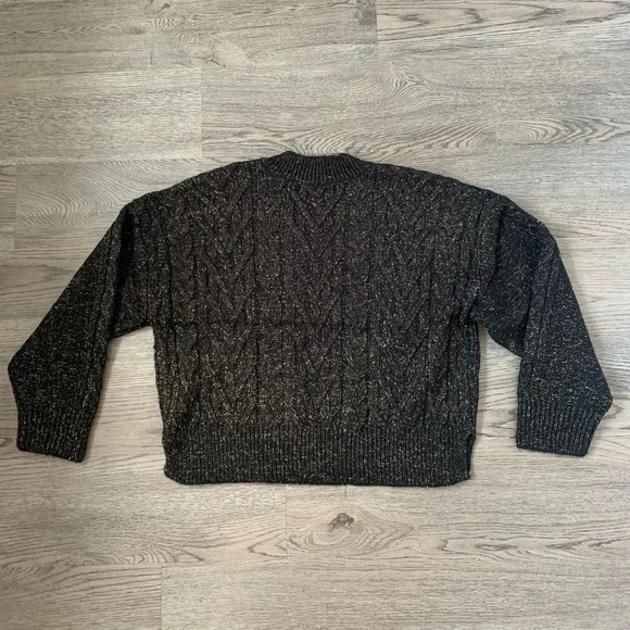 Band of The Free Lurex Oversized V-neck Cable Knit Sweater Size XS - Black - NWT - Picture 4 of 8